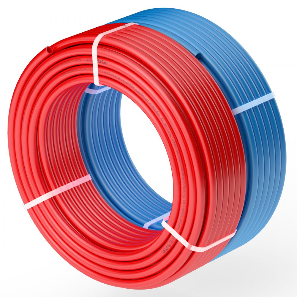 VEVOR PEX Pipe 1/2 Inch, 2 x 100 Feet Length PEX-A Flexible Pipe Tubing for Potable Water, Pex Water Lines for Hot/Cold Water & Easily Restore, Plumbing Applications with Free Cutter, Blue & Red - PEXAG12INCH234JNKV0