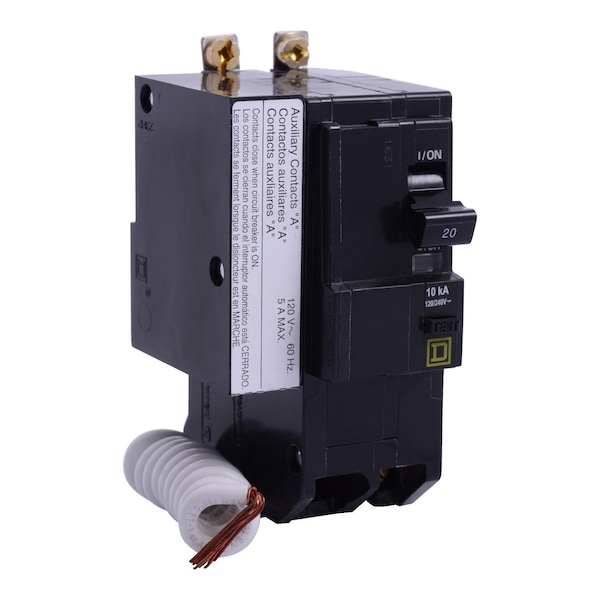 Square D Mini circuit breaker, QO, 20A, 2 pole, 120/240VAC, 10kA, bolt on, 30mA grd fault B, aux switch 1A - QOB220EPD1200