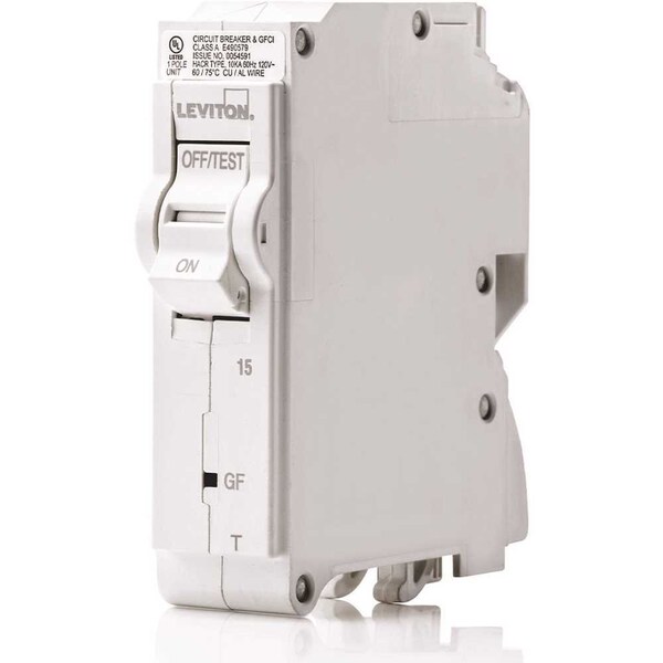 Leviton Circuit Breaker, 15A, 1 Pole, 120V AC - R03-LB115-GFR