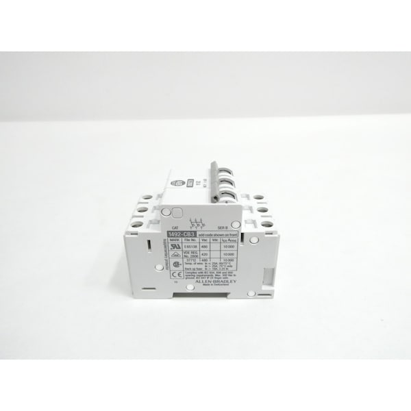 Allen Bradley Miniature Circuit Breaker, 20A, 3 Pole, 480V AC - 1492-CB3G200