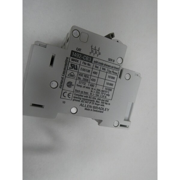 Allen Bradley Miniature Circuit Breaker, 20A, 3 Pole, 480V AC - 1492-CB3G200