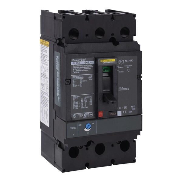 Square D Molded Case Circuit Breaker, JJF Series, 175A, 3 Pole, 600V AC, 100kA at 240V AC - JJF36175