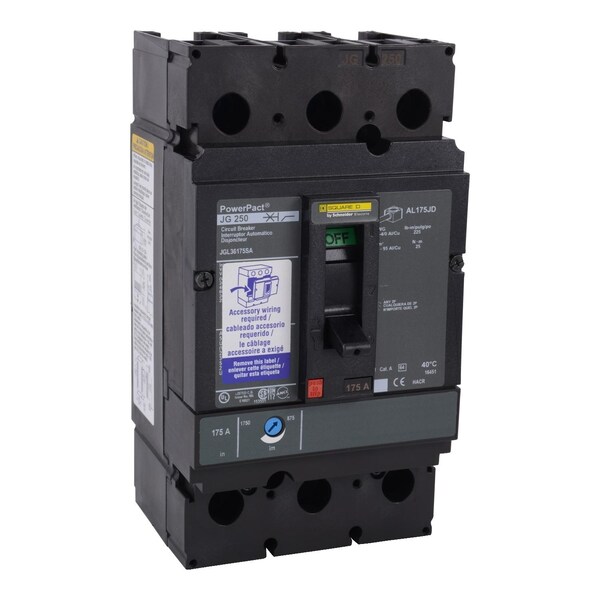 Square D Molded Case Circuit Breaker, JGL Series, 175A, 3 Pole, 600V AC, 65kA at 240V AC - JGL36175SA