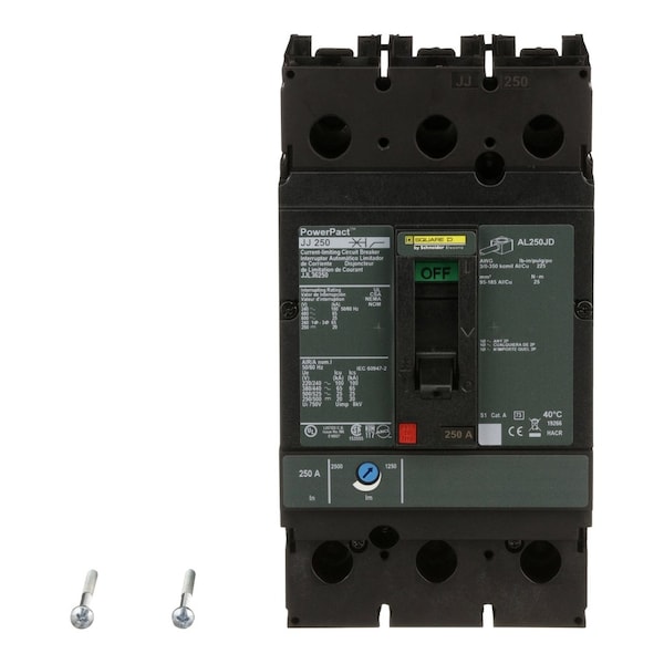 Square D Molded Case Circuit Breaker, JJL Series, 250A, 3 Pole, 600V AC, 100kA at 240V AC - JJL36250