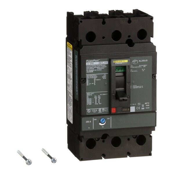 Square D Molded Case Circuit Breaker, JJL Series, 250A, 3 Pole, 600V AC, 100kA at 240V AC - JJL36250
