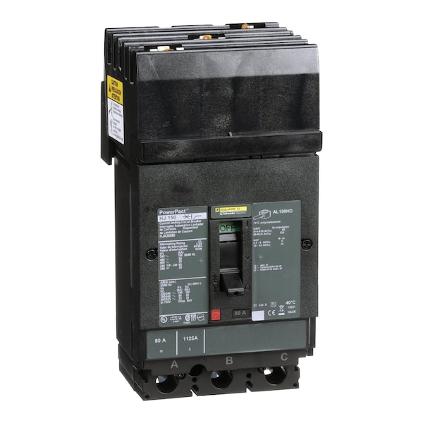 Square D Molded Case Circuit Breaker, HJA Series, 80A, 3 Pole, 600V AC, 100kA at 240V AC - HJA36080