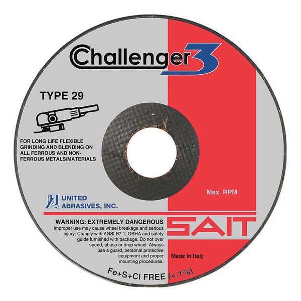 Muela abrasiva de centro deprimido United Abrasives/Sait, 29, 4-1/2" de diámetro, 1/8" de grosor, tamaño de orificio de árbol de 7/8", Óxido de aluminio - 27611.