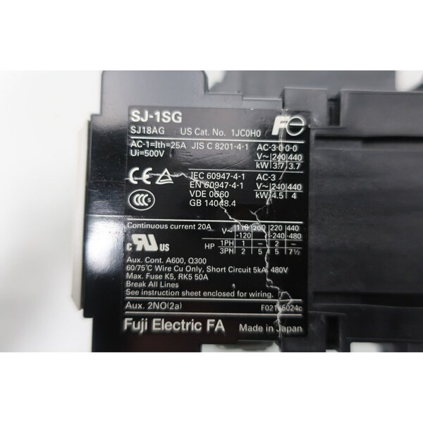 Contactor de CA de 20 A y 7-1/2 HP Fuji de 24 V CC - SJ-1SG SJ18AG 1JC0H0