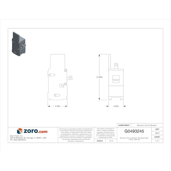 Siemens Miniature Circuit Breaker, BQ Series, 20A, 1 Pole, 120V AC, 10kA at 120V AC - BQ1B020