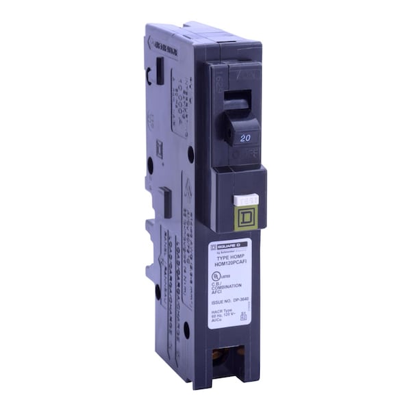 Square D Miniature Circuit Breaker, HOM Series, 20A, 1 Pole, 120V AC, 10kA - HOM120PCAFIC