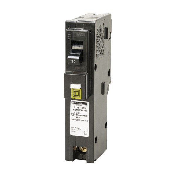 Square D Miniature Circuit Breaker, HOM Series, 20A, 1 Pole, 120V AC, 10kA - HOM120PCAFIC