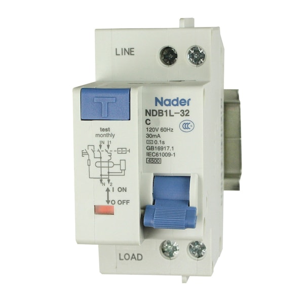 Asi Circuit Breaker, NDB1L-32C Series, 6A, 2 Pole, 120V AC, 4.5kA, C Curve - NDB1L-32C-6-120V
