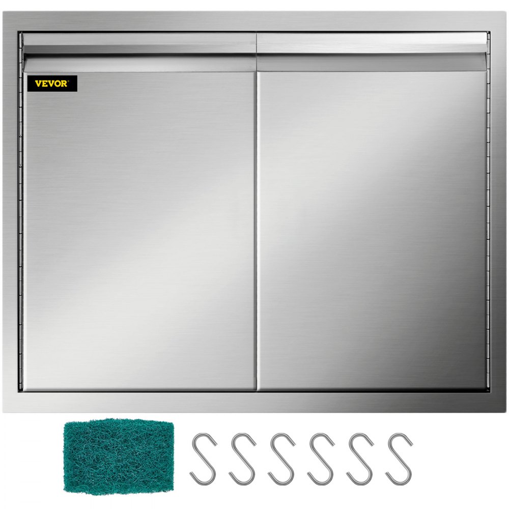 VEVOR Double Access Door, 30''Wx21''H Outdoor Kitchen Door, Double Wall Stainless Steel Outdoor Cabinets with Hooks, Brushed Steel Access Door BBQ Doors, Easy to Install for BBQ Island Grill Station - BXGCGMSC30W21HIN1V0