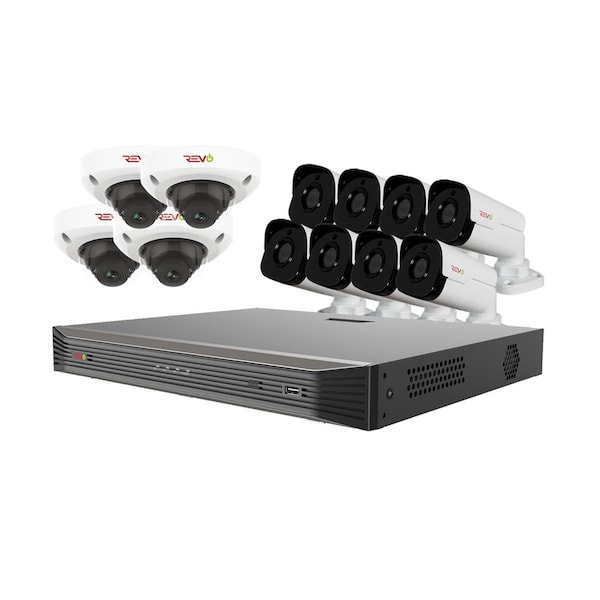 Revo America Ultra HD Audio Capable 16 Channel Surveillance System with 12 4Megapixel Cameras - RU162D4GB8GA-4T