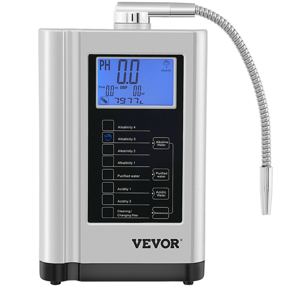 VEVOR Water Ionizer Machine, 7 Water Settings, Alkaline Acid Home Filtration System w/ 3.8" LCD Touch Panel, pH3.5-10.5 Kangen Water w/ 6000L Replaceable Filter, up to 1000PPM TDS & -500mV ORP, Silver - DGNDJSEHM-72985YQV1