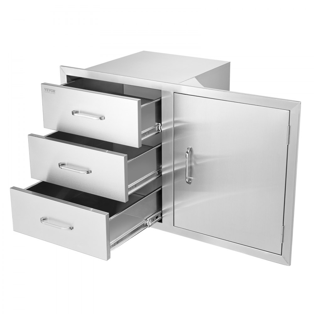 VEVOR Outdoor Kitchen Door Drawer Combo 38.1''W x 22.6''H x 20.8''D, BBQ Access Door/Triple Drawers Combo with Stainless Steel Handles, Perfect for BBQ Island Patio Grill Station - CTG23X38.9X21.101V0