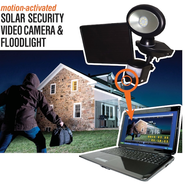 Maxsa Innovations Solar Security Video Camera and Spotlight - Black - 44643-CAM-BK