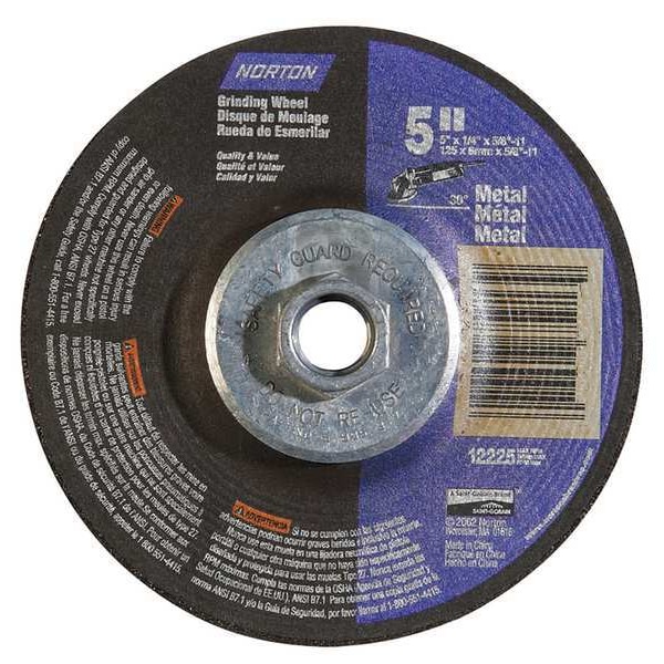 Ruedas con centro deprimido Norton Abrasives, Tipo 27, 5 pulgadas de diámetro, 0.25 pulgadas de grosor, tamaño de agujero del eje de 5/8"-11, Óxido de aluminio - 66252843613.