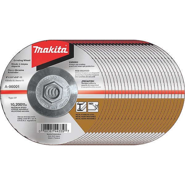 Rueda de esmerilado Makita, con centro, 36 granos, 6" - A-96001