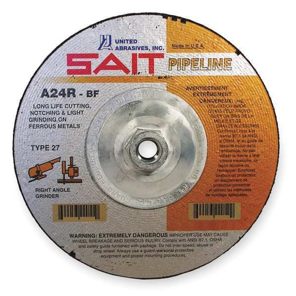 United Abrasives/Sait - Rueda de corte y rectificado, 27, 7" de diámetro, 1/8" de grosor, tamaño de agujero en el eje de 5/8"-11, Óxido de aluminio - 22052