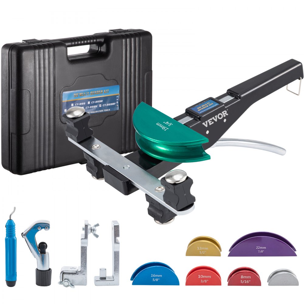 VEVOR Copper Pipe Bender, 7 Colorful Dies 1/4-7/8 inch 90 Degrees Forward and Reverse Bending, 6-22 mm for Copper & Aluminum Tubes with Reverse Bend Attachment - JLWGJTJZFXBDDPPU3V0