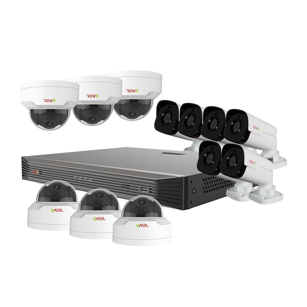 Revo America Ultra HD 16 Channel 4TB NVR Surveillance System with 12 x 4 Megapixel Cameras - RU162MD6GB6G-4T