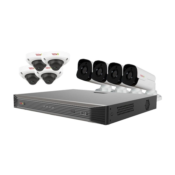 Revo America Ultra HD Audio Capable 16 Channel Surveillance System with 8 4Megapixel Cameras - RU162D4GB4GA-3T