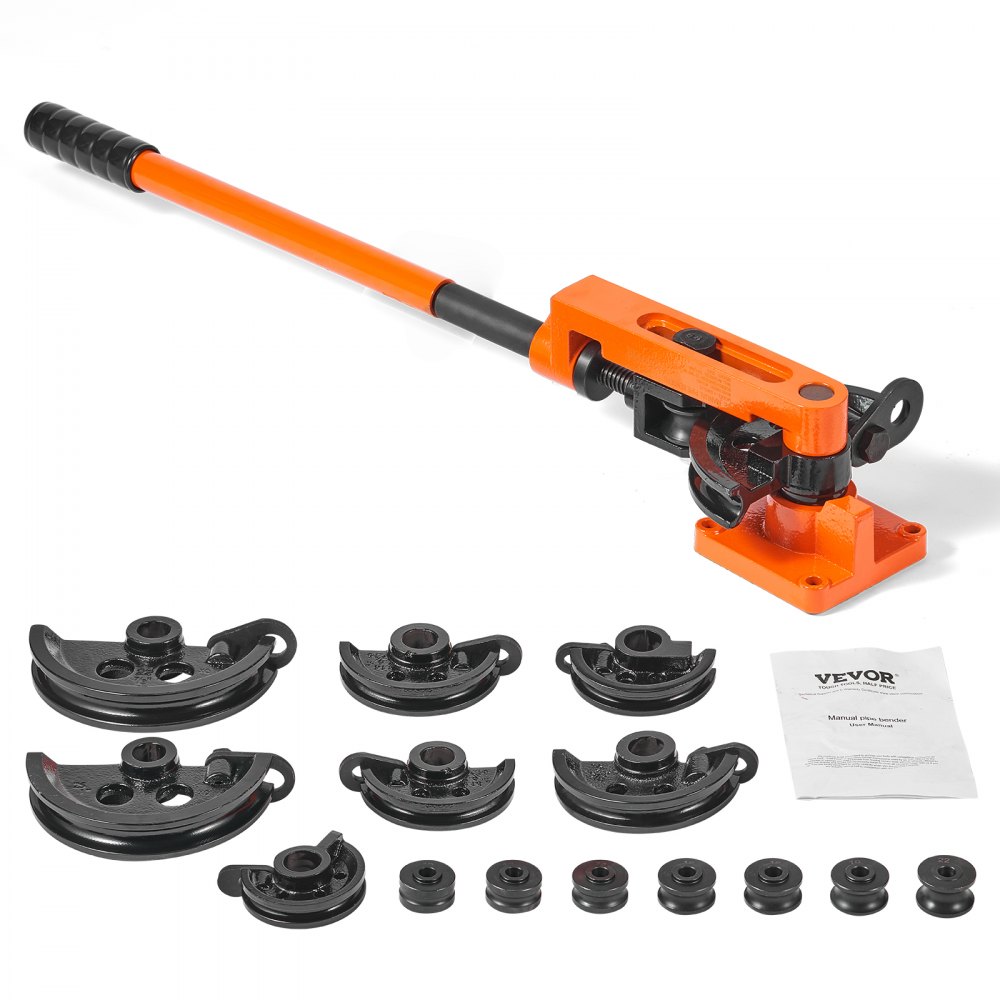 VEVOR Pipe Tube Bender, 3/8" to 1" OD Manual Pipe Tube Bender with 7 Bending Dies, 180° Copper Aluminum Pipes Bending Tools for HVAC Air Conditioning Refrigerator Auto Repair - SDWGJCSGY7381K20RV0