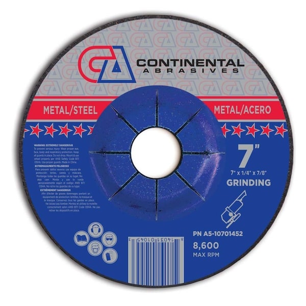 Continental Abrasives 7" x 1/4" x 5/8" Rueda de esmerilado de centro deprimido Signature T27 - A5-10701452