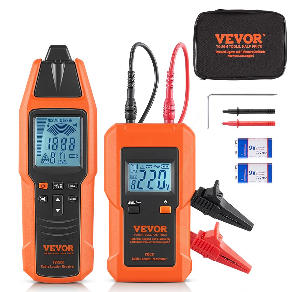 VEVOR Underground Cable Locator, 3 FT Max. Detection Depth, 12 to 600V (NVC) Wire Tracer Break Detector Finder, 6561 FT Max.Detection Length for Electrical Circuits Pipelines Dog Fence Buried Cables - DXDLDWQ8FTLCTSLZ2V9