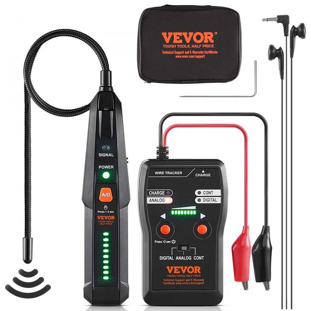 VEVOR Underground Cable Locator, 6.5 FT Max. Detection Depth, Wire Tracer Break Detector Finder with Earphone, 3280 FT Max.Detection Length Cable Tester for Pet Fence Buried Sprinkler Valve Irrigation - DXDLDWQ65FTZOCK61V9