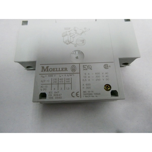 Moeller AUXILIARY 300/600V-AC 250V-DC 0.5/5/10A AMP AC CONTACTOR - NHI11-PKZ2