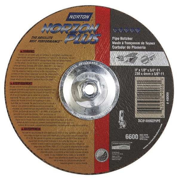 Ruedas de centro deprimido Norton Abrasives, Tipo 27, 9 pulgadas de diámetro, 0.125 pulgadas de grosor, tamaño de agujero de árbol de 5/8"-11, Cerámica - 66253049066