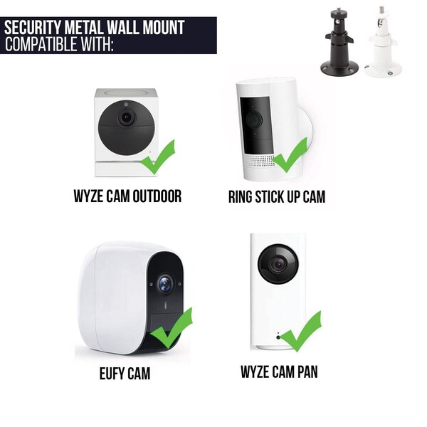Wasserstein Camera Metal Wall Mount, Adjustable, Indoor/Outdoor, Black, 2PK - MetalMountBlack2USA