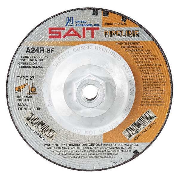 United Abrasives/Sait Rueda de corte y esmerilado, 27, 6" de diámetro, 1/8" de grosor, tamaño de agujero en el eje 5/8"-11, óxido de aluminio - 22046