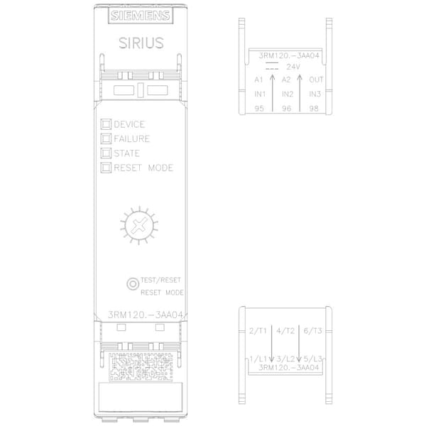 Arrancador magnético compacto inversor de motor Siemens, sin gabinete, clasificación NEMA, 24V DC, 3 polos, 1NC/1NO - 3RM12073AA04.