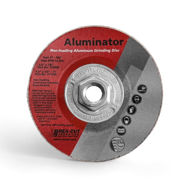 Disco de esmerilado Rex Cut Aluminator 4 1/2 X 5/8-11 T27 Aluminator Grind A36 - 771000.