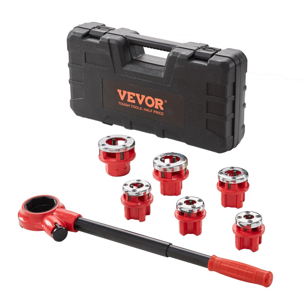 VEVOR Ratchet Pipe Threader Kit, 1/4" NPT - 1-1/4" NPT Manual Ratcheting Pipe Threader, Portable Pipe Threading Tool Set with 6PCS NPT Dies, Storage Case for Galvanized Aluminum Iron Copper Pipes - SDGLWQJG614381V21V0
