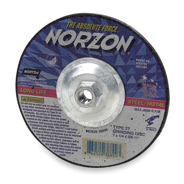 Ruedas de Centro deprimido Norton Abrasives, Tipo 27, 7 pulgadas de diámetro, 0.125 pulgadas de grosor, Tamaño de Agujero de Arbor de 5/8"-11, Cerámica - 66252938855