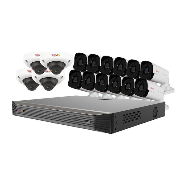 Revo America Ultra HD Audio Capable 16 Channel 8TB NVR Surveillance System with 16 4 Megapixel Cameras - RU162D4GB12GA-8T