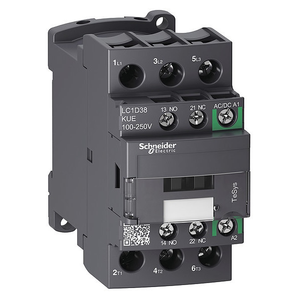 Contactor magnético IEC de Schneider Electric, 3 polos, 100 a 250 V CA/CC, 38 A, Reversión: No - LC1D38KUE