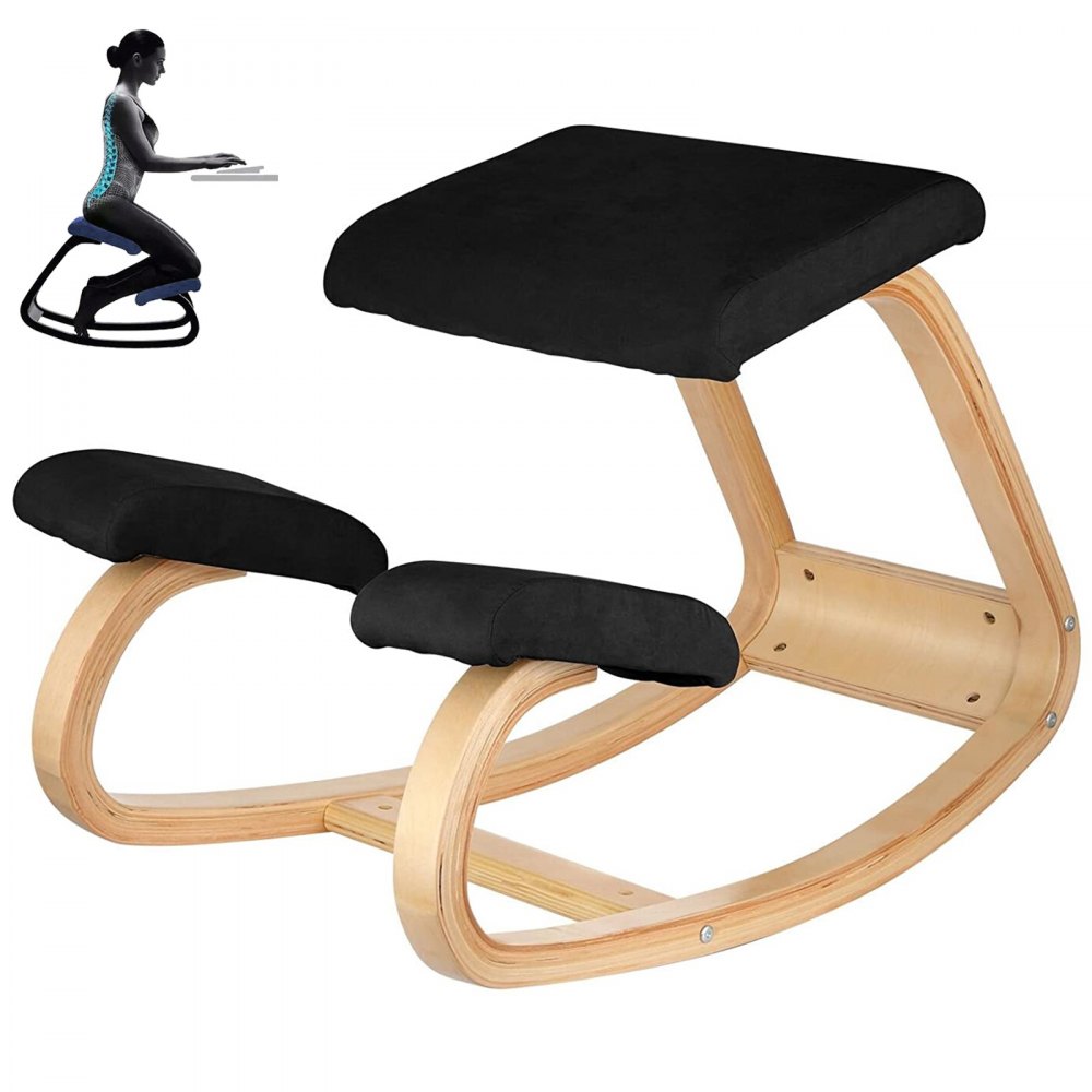 VEVOR Wooden Ergonomic Kneeling Chair Memory Seat Cushion Relieving Body Black - OM-141HSDNY000001V0
