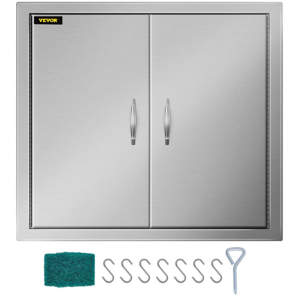 VEVOR Outdoor Kitchen Access 26"x 24" Wall Construction Stainless Steel Flush Mount for BBQ Island, 26inch x 24inch, Double Door - 26YC304BXGSCCGM01V0
