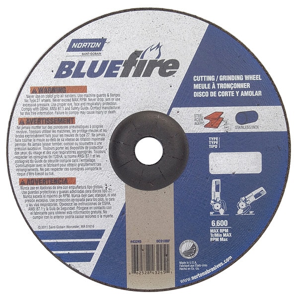 Ruedas de centro deprimido Norton Abrasives, tipo 27, 9 pulgadas de diámetro, 0.125 pulgadas de grosor, tamaño de agujero de árbol de 7/8 pulgadas - 66252843245