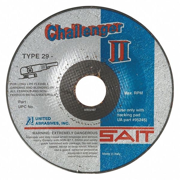 United Abrasives/Sait Rueda de desbaste de centro deprimido, 29, 7" de diámetro, 1/8" de grosor, tamaño de agujero de 7/8" Arbor, Óxido de aluminio - 27511