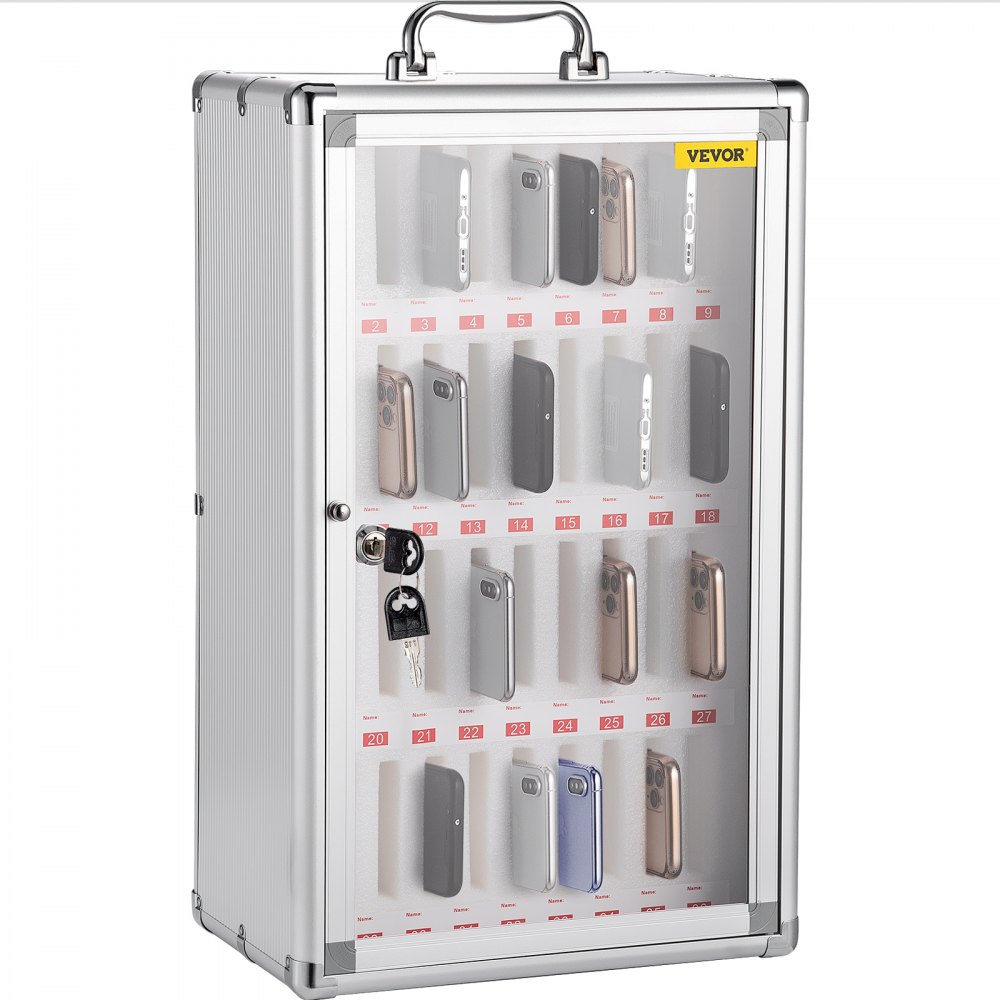 VEVOR 36 Slots Cell Phone Cabinet Silver Aluminum Alloy Pocket Chart Storage Locker Box w/Portable Handle, Key Lock & Handwritten Tags, Wall Mounted for Classroom, Office, Gym - LHJSJCCJLHJ36VYP6V0