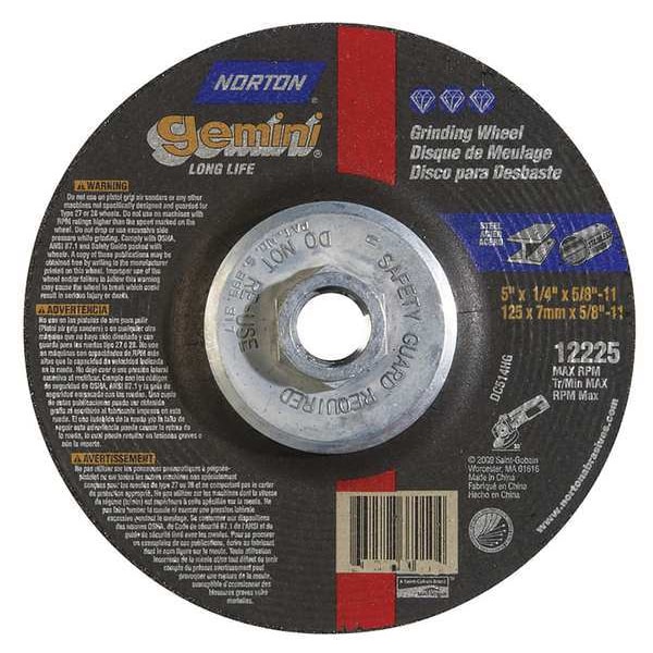 Ruedas de centro deprimido Norton Abrasives, Tipo 27, 5 pulgadas de diámetro, 0.25 pulgadas de grosor, tamaño de agujero de eje de 5/8"-11, Óxido de Aluminio - 66252843597.