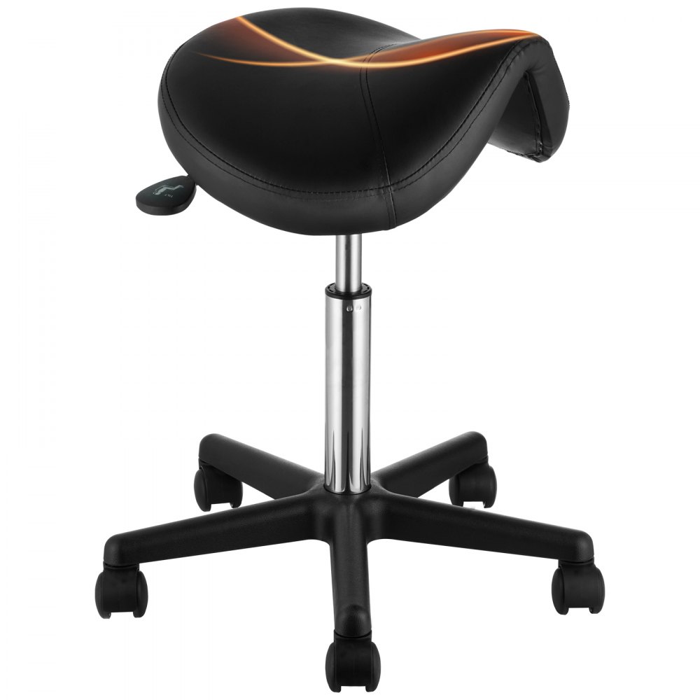VEVOR Saddle Stool with Wheels, 400 LBS Weight Capacity, Height Adjustable Thickened PU Leather Swivel Saddle Stool Chair for Salon, Spa, Tattoo, Clinic, Black - MADHSNLMADWKR2KEMV0