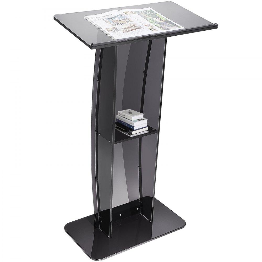 VEVOR Acrylic Podium, 47" Acrylic Podium Stand with Wide Reading Surface & Storage Shelf, Floor-standing Clear Pulpits Acrylic for Church Office School, Black - CTSJTHSTMYK47UDDCV0