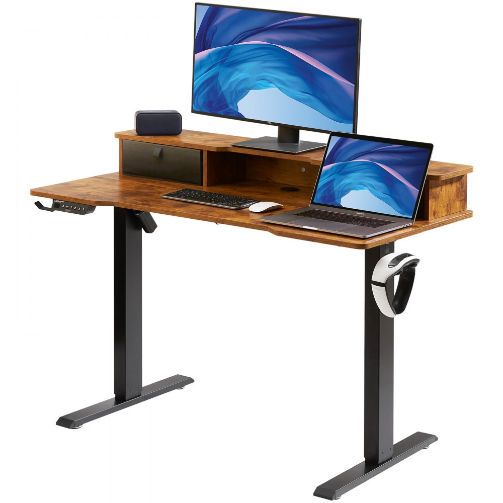 VEVOR Height Adjustable Desk, 47.2" x 23.6" Electric Dual Monitor Riser Workstation, Whole Piece Desk Board Sit to Stand, 3-Key Modes Sturdy Dual Metal Frame,180LBS Capacity for Computer Home & Office - SJSCZSCMM12061YIIV1